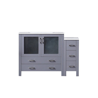 Gris foncé 48 po Meuble-lavabo avec armoire latérale et comptoir en céramique blanche - Bois massif, fermeture en douceur, comptoir contre les égratignures et les taches, espace de rangement suffisant Cadre de salle de bain en bois l 48 po x P 18,25 po, Scratch
