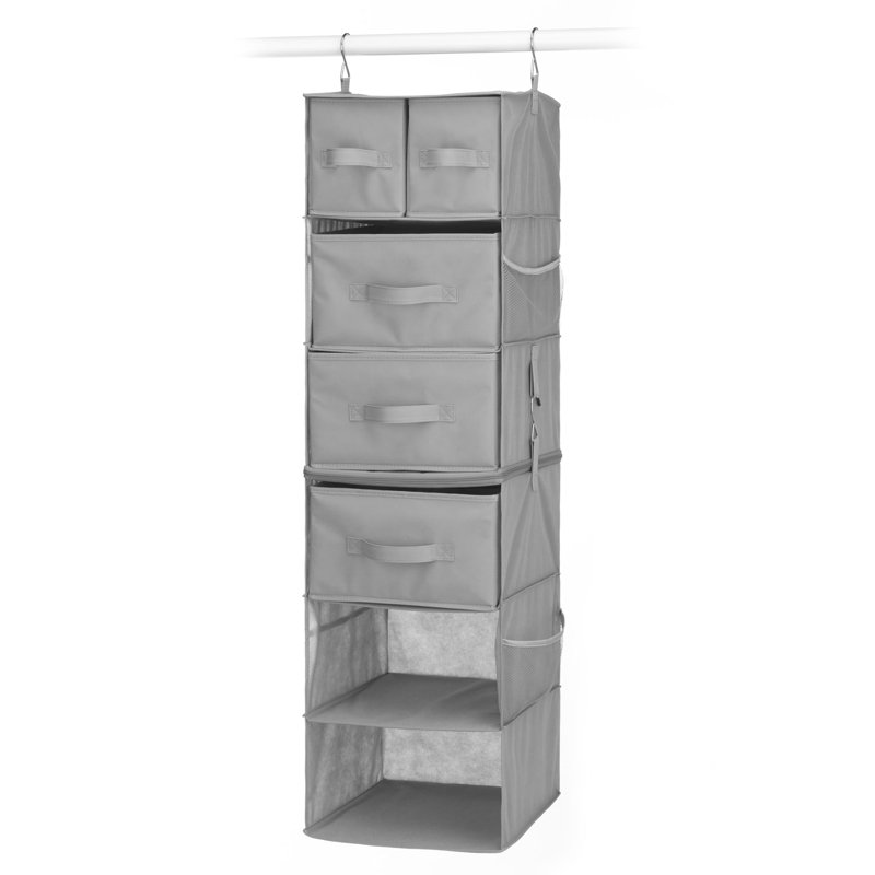 Multi-Functional Hanging Organizer with Drawer Inserts- 5 Section, Gray