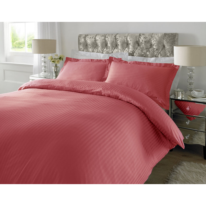 Satin Striped Duvet Cover Set with Pillowcases Included, Kingsize - 2 Standard Pillowcases, Desert Rose