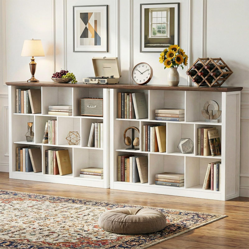 10 Cube Storage Organizer Book Shelf, Rustic Brown/White