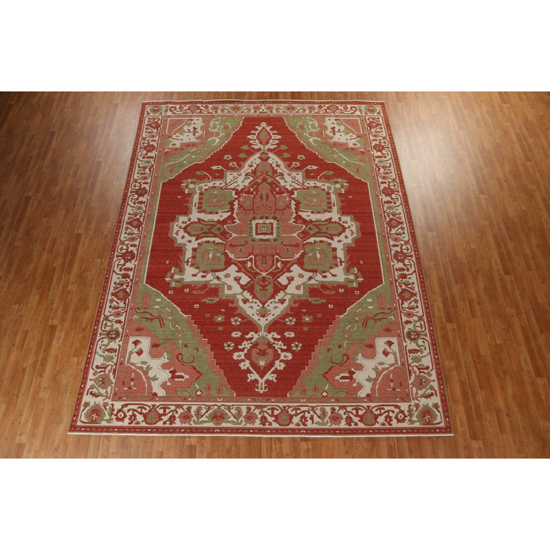 Tapis oriental géométrique Heriz Serapi noué à la main 10 x 13