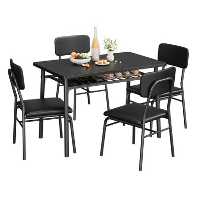 5-Piece Square Dining Set for 4, Modern Kitchen Table with Storage Rack and Upholstered Chairs, Space-Saving Design