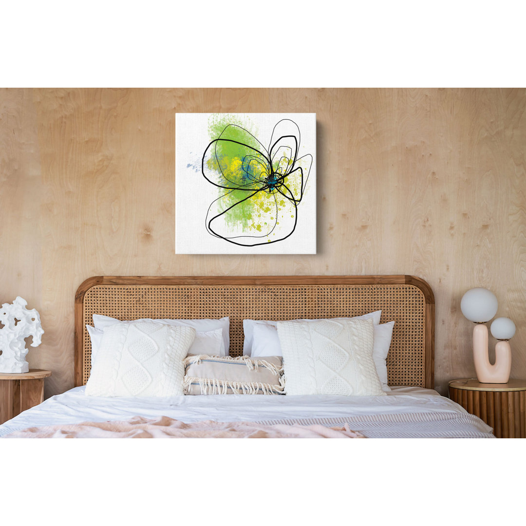 'Citron Petals' by Jan Weiss, Green Floral Abstract Fine Art Gallery Canvas Print  Ebern Designs 