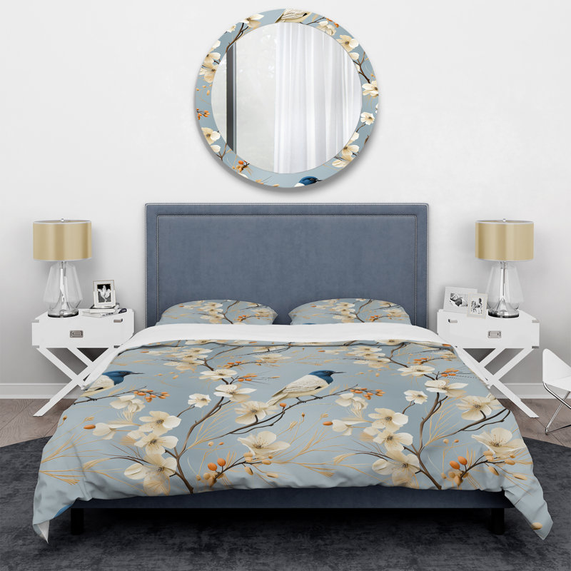 Ensemble de housse de couette à motif floral bleu et blanc Minimalist, Housse de couette pour très grand lit et 2 très