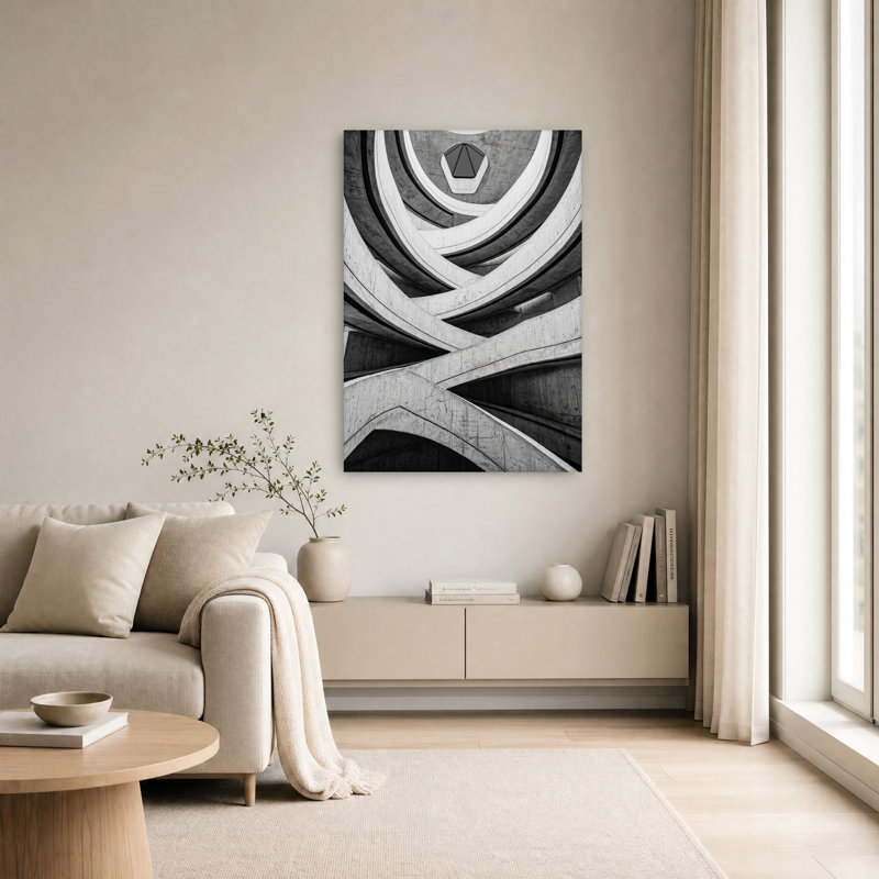 Architecture de rampe en béton en spirale, tableau sur toile noir et blanc, H 18 po x l 12 po