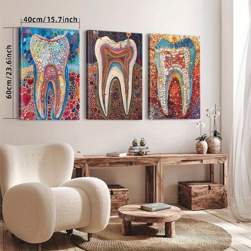 «Tooth Anatomy Art», impression sur toile 3 pièces pour espace unique, 16 * 12 pouces 3 pièces