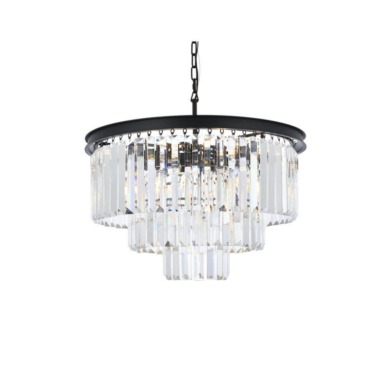 Lustre à niveaux unique 9 lumières Yazmin, Transparent, Noir mat