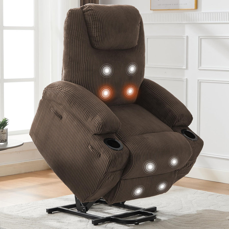 Fauteuil inclinable électrique Power Lift pour personnes âgées avec massage et chaleur, canapé inclinable électrique pour le salon, poches latérales, 2 porte-gobelets, grande taille confortable