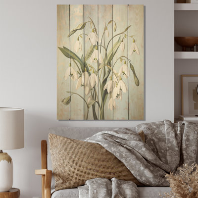 «Snowdrops» au clair de lune Galanthus Nivalis IV - «Snowdrops», art sur bois de pin naturel