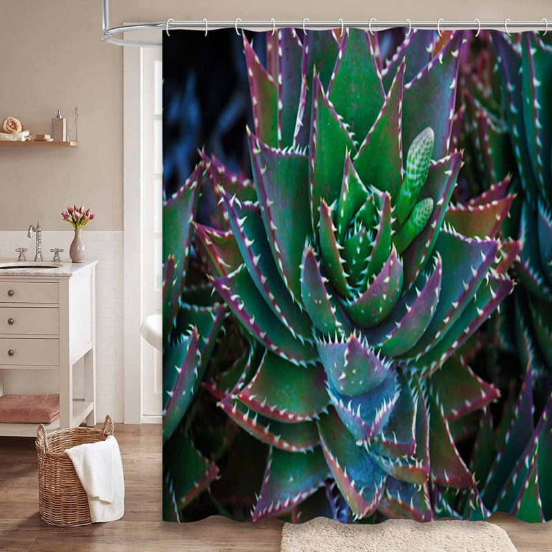 Rideau de douche imperméable avec 12 crochets Cactus, L 72 po x l 84 po
