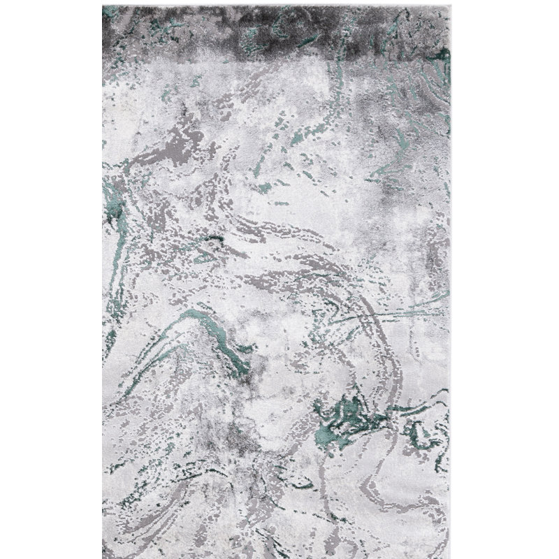 Preusser Abstract Gray/Green/Ivory Area Rug, Rectangle 9' x 12'