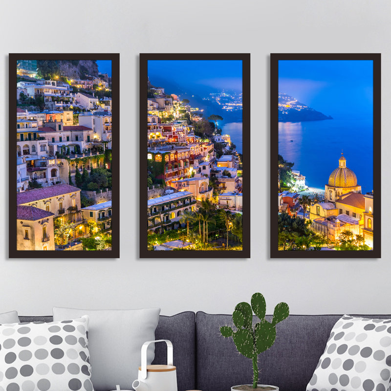«Positano village at Amalfi Coast, Italy 1», reproduction de photo encadrée, H 25,5 po x l 40,5 po x P 1 po