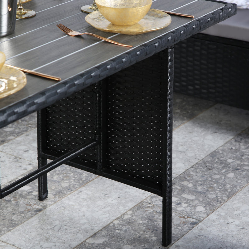 Wicker 7 - Person Garden Lounge Set with Cushions, Black, Grey