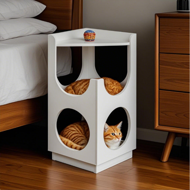Habitation pour chat moderne en bois aggloméré avec découpes creuses