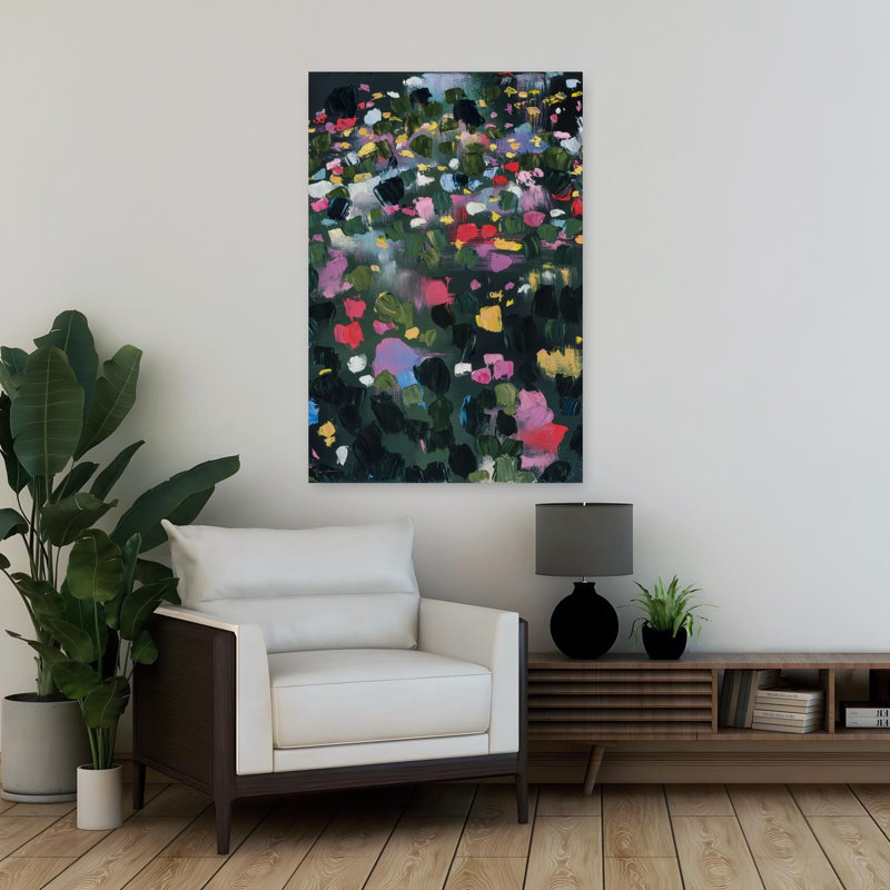 Jardin secret II, art floral abstrait, H 36 po x l 24 po