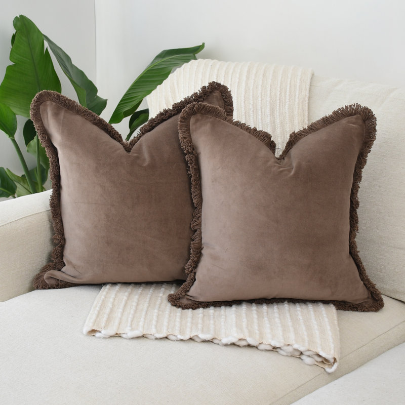 Velours frange brune, Carré 20 po, Brown