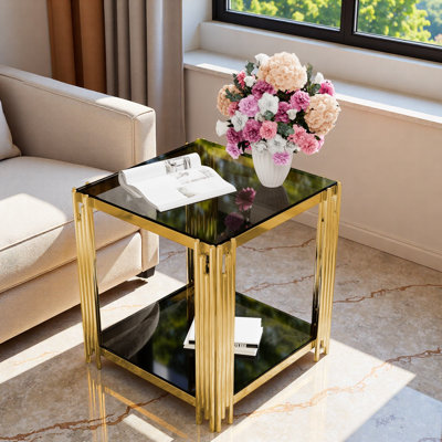 Table de bout moderne carrée en verre transparent