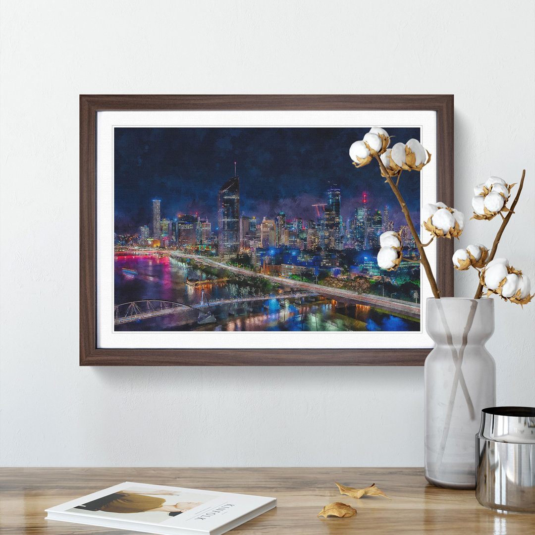Brisbane City Skyline Australia Painting - Single Picture Frame Print on MDF