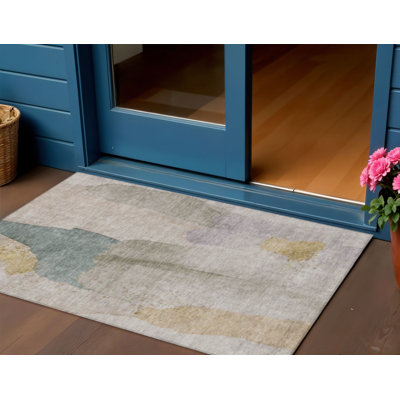 Tapis extérieur lavable abstrait beige et taupe 3 pi x 5 pi
