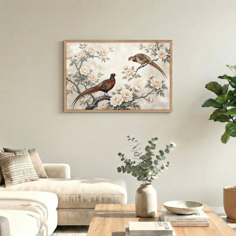 Ensemble de 1 tableau sur toile représentant des fleurs de faisan, 24"H x36"W, Natural