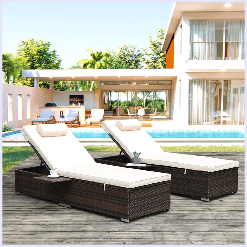 Chaise longue inclinable longue avec coussins, Beige