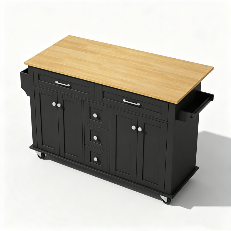 140 cm W Kitchen Island with, Black