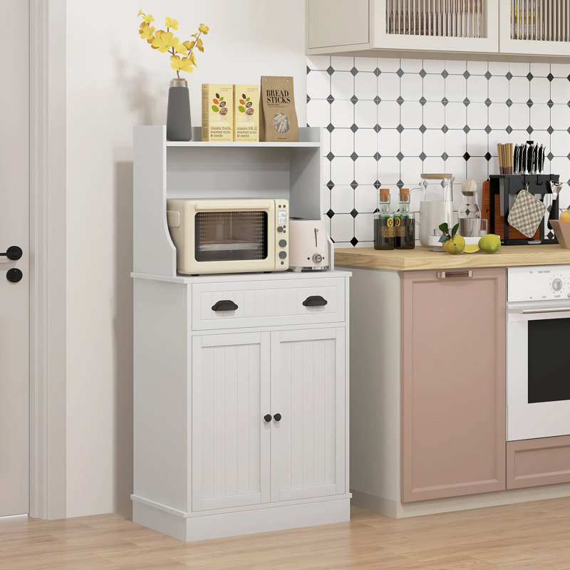 White Dining Room Cabinet - With Adjustable Shelf And Storage Drawer For Appliances With Space
