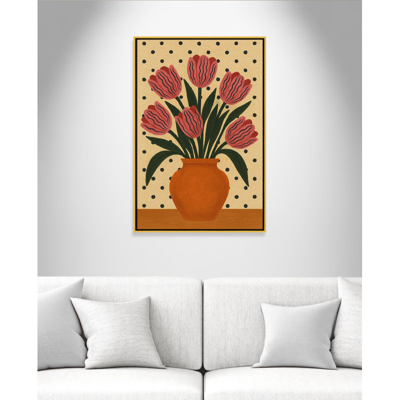 Imprimé de fleurs en pot par Barsrsind, L 25,5 po x H 37,5 po, Toile avec cadre, Flotteur doré
