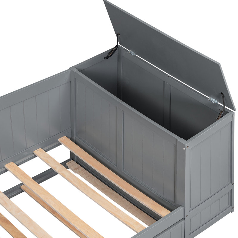 Twin Daybed With Drawer Storage, Trundle, Gray - Wood Build & Charging Seasonal Item Trundle Construction, Gray
