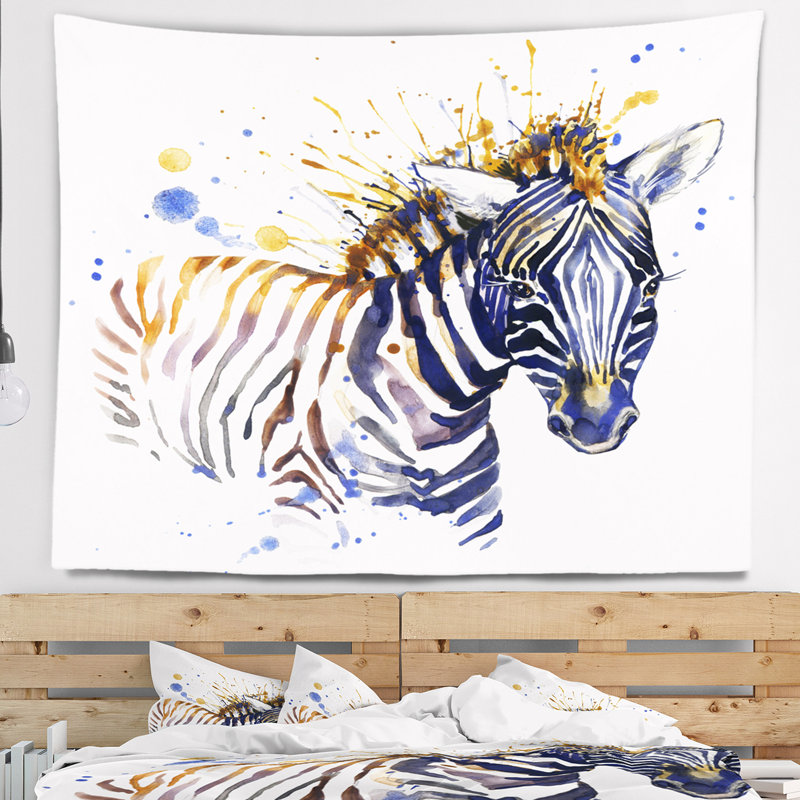 Petite tapisserie d'art d'illustration de zèbre Animal, H 32 po x l 39 po