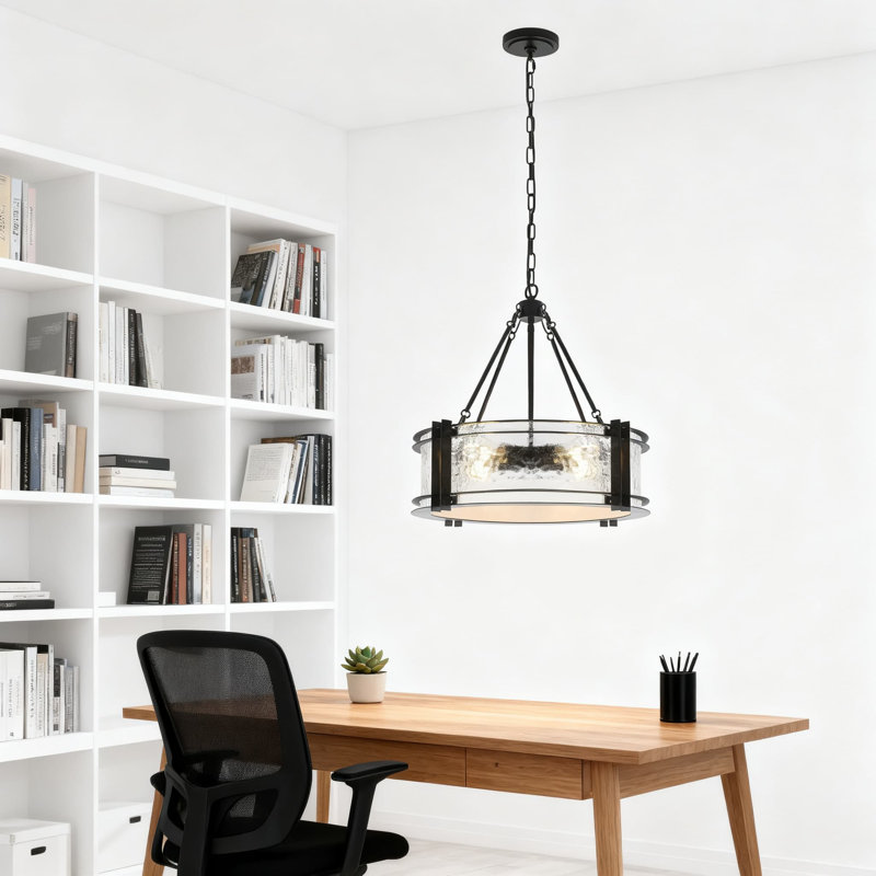 Lustre semi-encastré 4 lumières avec diffuseur en verre texturé pour salle à manger Modern Farmhouse