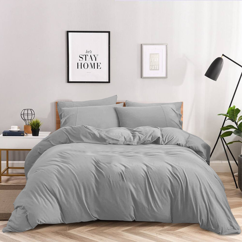 Kamiaya Plain Microfibre 200TC Reversible Duvet Cover Set, Grey, Kingsize Duvet Cover + 2 Pillowcases