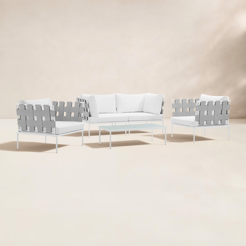Modway Harmony 5 Piece Outdoor Patio Aluminum Sectional Sofa Set, White