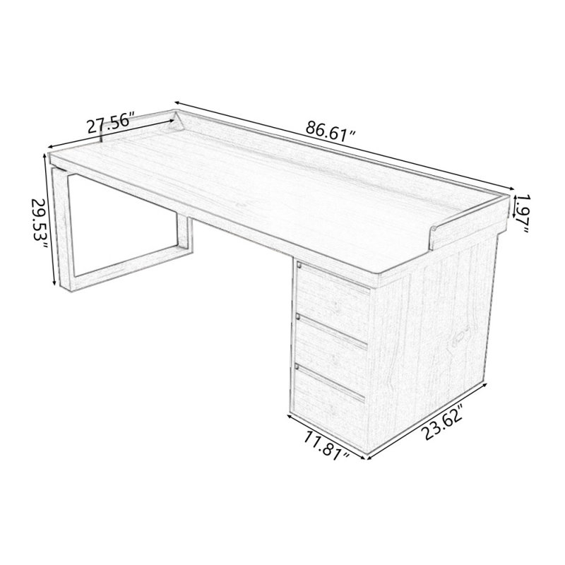 Bureaux rectangulaires en bois massif noyer, Retour à droite, H 29,53 po x l 86,61 po x P 27,56 po