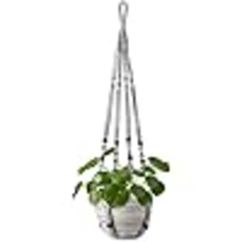 Panier à fleurs suspendu en macramé pour plante d'intérieur avec perles en bois, Gris