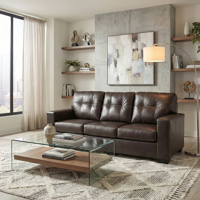 Roundhill Furniture Holmes Leather Upholstered Sofa, Brown