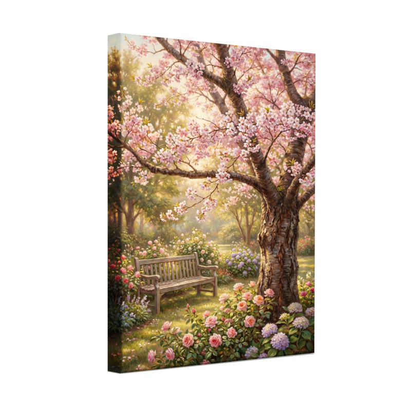 Plantes et fleurs, scène de printemps avec banc de jardin Cherry Blossom, H 36 po x l 24 po