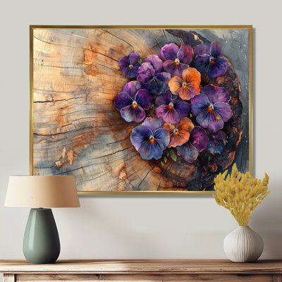 Giralt Summer Pansies Flowers on A Top of Wooden Slide III - Pansies, art mural