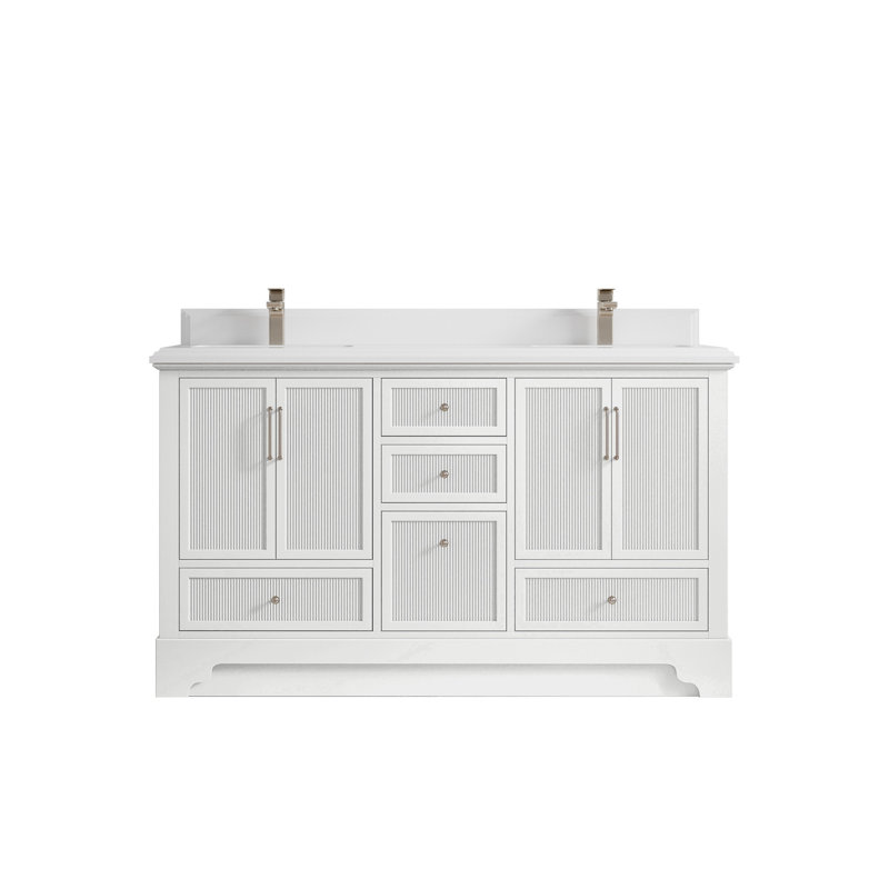 Meuble-lavabo double 60 po Alys (option poignées), Blanc