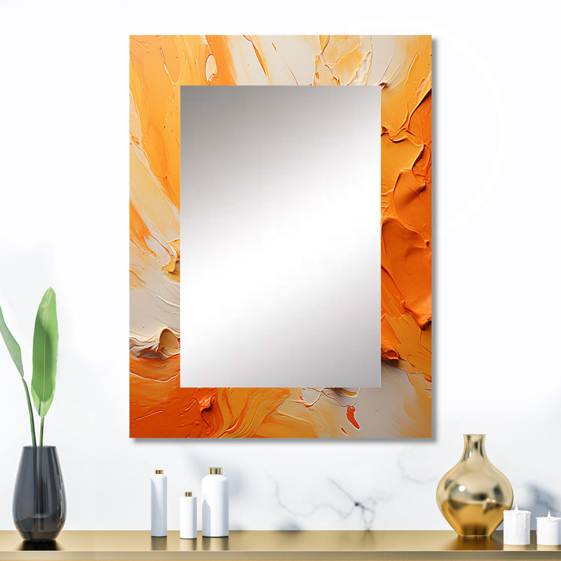 Tangerine Tango I - miroir décoratif paysager, grand miroir mural jaune, impression d'art en métal, 32 po x 24 po