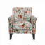 Fauteuil d'appoint compact avec garniture cloutée florale avec pieds en bois massif, revêtement en polyester vert classique