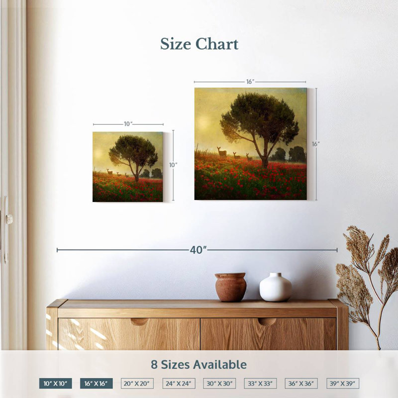 Arney Trees Poppies Deer II, H 10 po x l 10 po