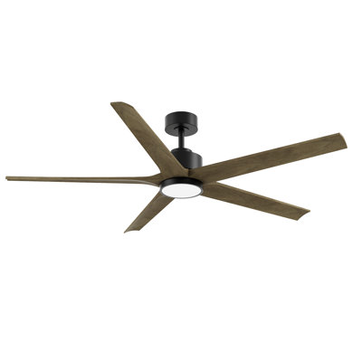60” 5 Blade Solid Wood Ceiling Fan With Light & Remote Control,elegant & Quiet Airflow