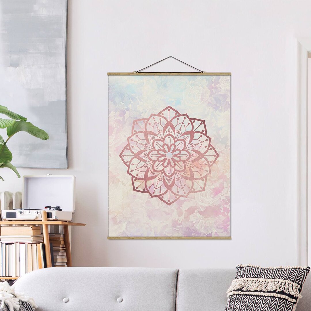 Stoffbild Mandala Illustration Blumen-Rosen-Pastell