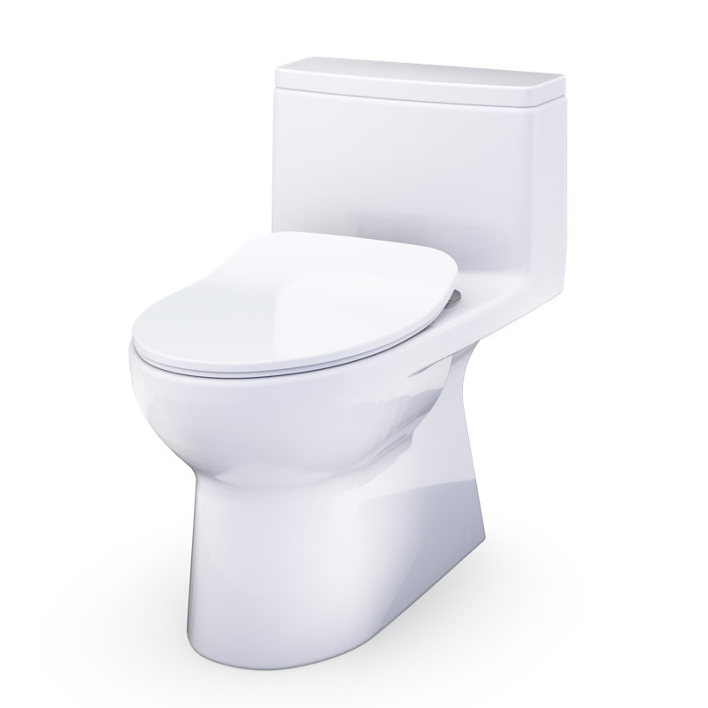TOTO Redington One-Piece Elongated 1.28 GPF WASHLET+ and Auto Flush Ready Universal Height Toilet with CEFIONTECT and SS234 SoftClose Seat, Cotton White - MS672234CEFG#01