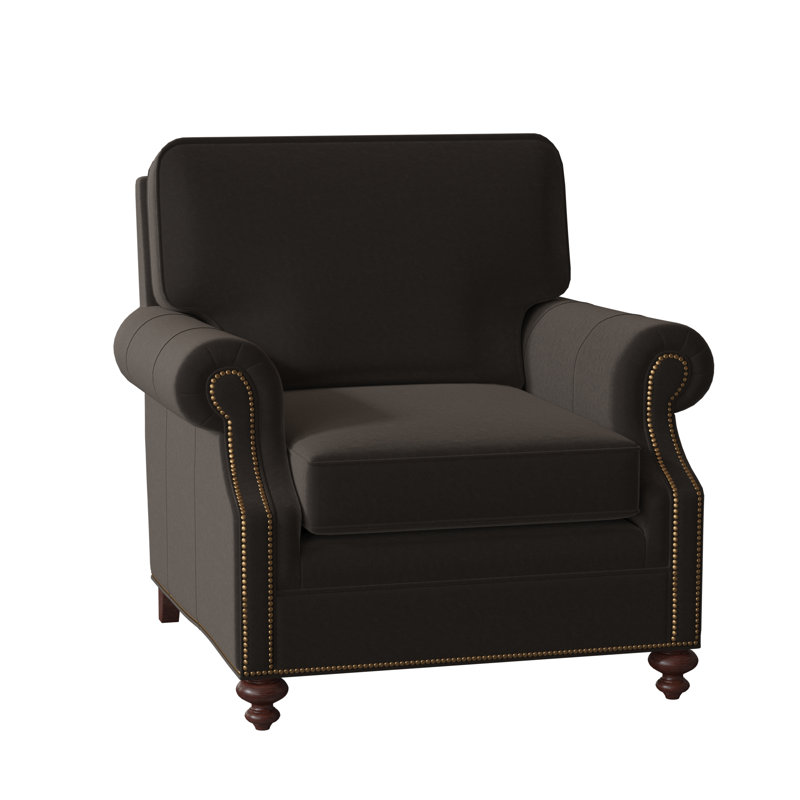 West Haven Club Chair, No Nailhead, Mahogany, Aline Light Gray Stonewash Genuine Leather