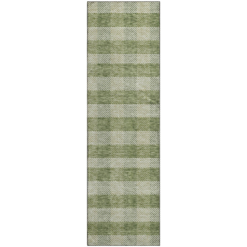 Premium Machine Washable Prisco Green Rug, Runner 2'3" x 7'6"