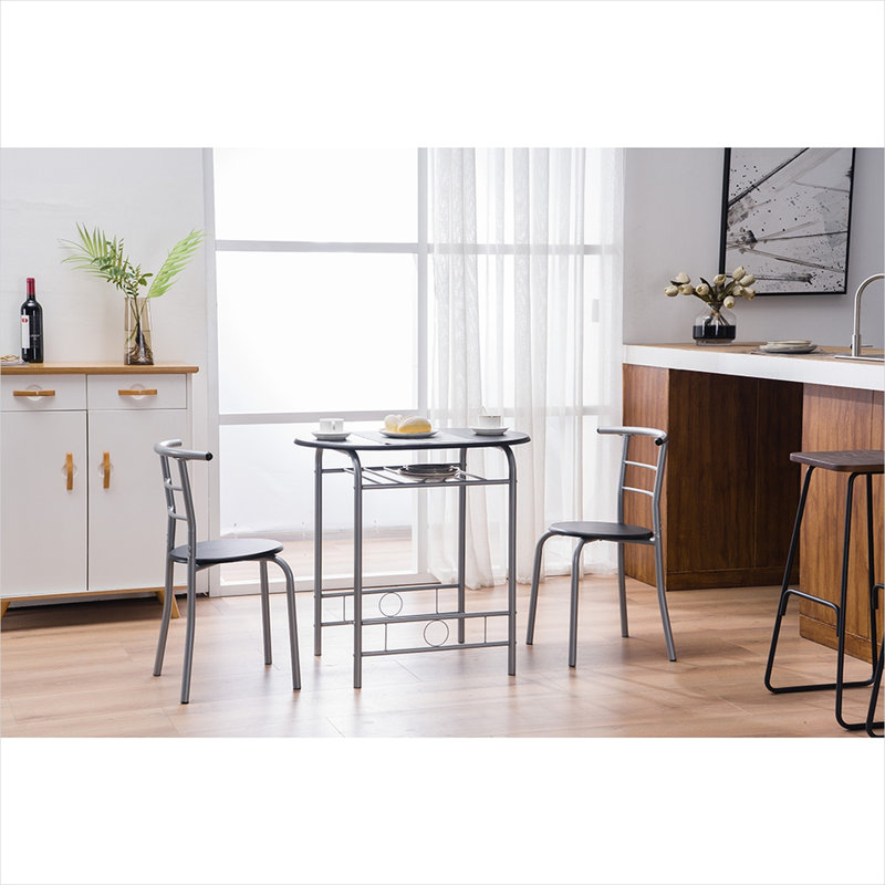 Ensemble de repas compact avec deux tabourets - Structure en MDF et acier, noir mat
