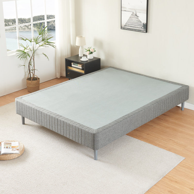 Aurora Wood Platform Bed With Removable Upholstered Cover, No Box Spring Needed, Tool Free Assembly, Noise Free, Queen