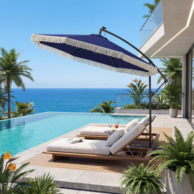 10Ft Patio Offset Hanging Umbrella With Tassels